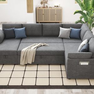 VanAcc Sofa Bed, Sleeper Sofa with Storage Chaise 2 in 1 Pull Out Couch Living Room