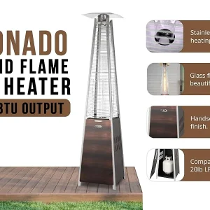 Fire Sense Pyramid Flame Patio outdoor propane Heater Tower with Wheels Coronado Brushed Bronze