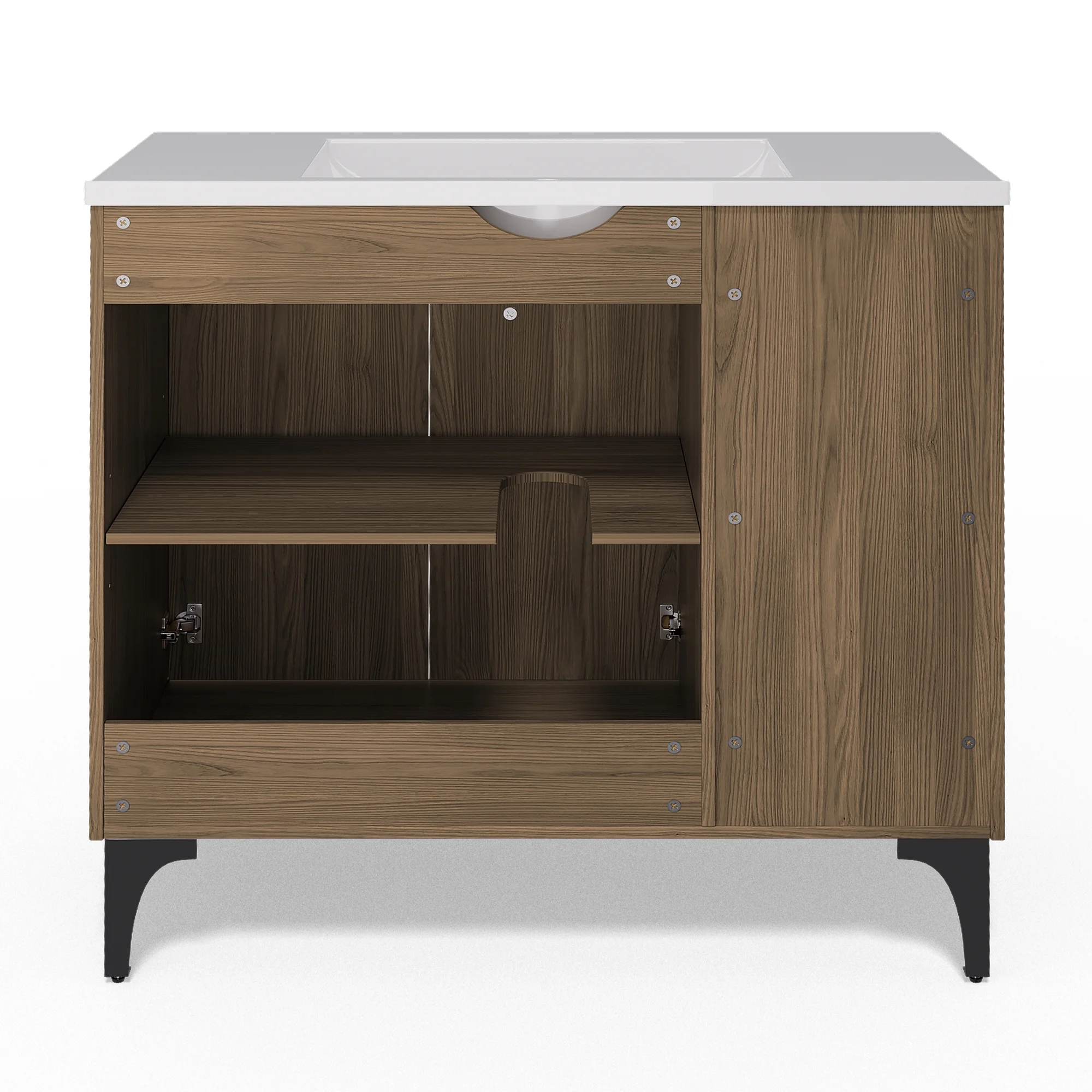 JUSTLET 36" Bathroom Vanity with Sink, Wood Bathroom Vanity Cabinet with Adjustable Shelf and Metal Legs, Bathroom Storage Cabinet with Resin Basin for Bathroom, Natural