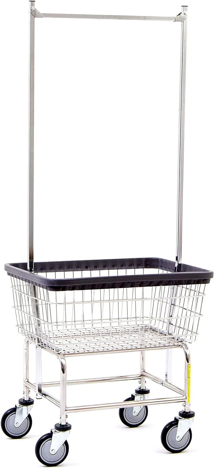 Heavy Duty Wire Laundry Cart with Double Rod Rack