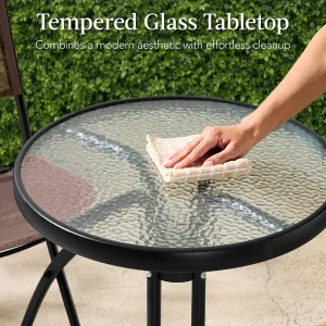 Best Choice Products 3-Piece Patio Bistro Dining Furniture Set w/ Glass Tabletop, Folding Chairs - Gray