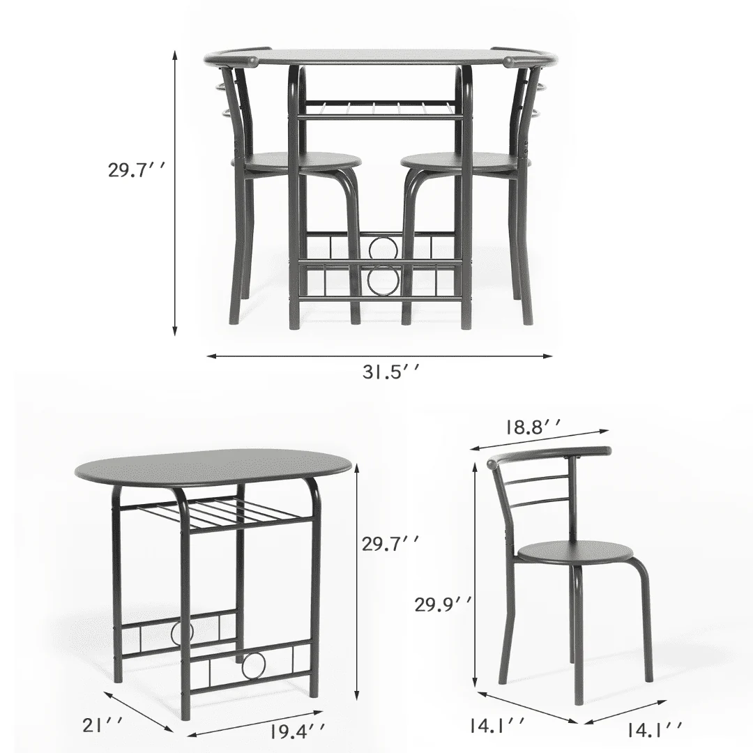 Vineego 3 Pieces Dining Set for 2 Small Kitchen Breakfast Table Set Space Saving Wooden Chairs and Table Set,Black