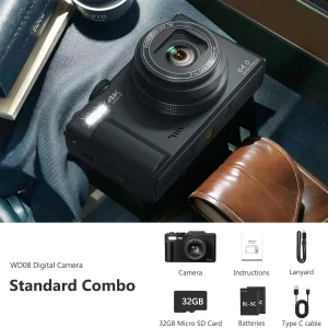 4K Digital Camera for Photography, 64MP Vlogging Camera for YouTube with 3" 180° Flip Screen, 18X Digital Zoom Point and Shoot Camara with 32GB Micro SD Card for Beginner (Black)