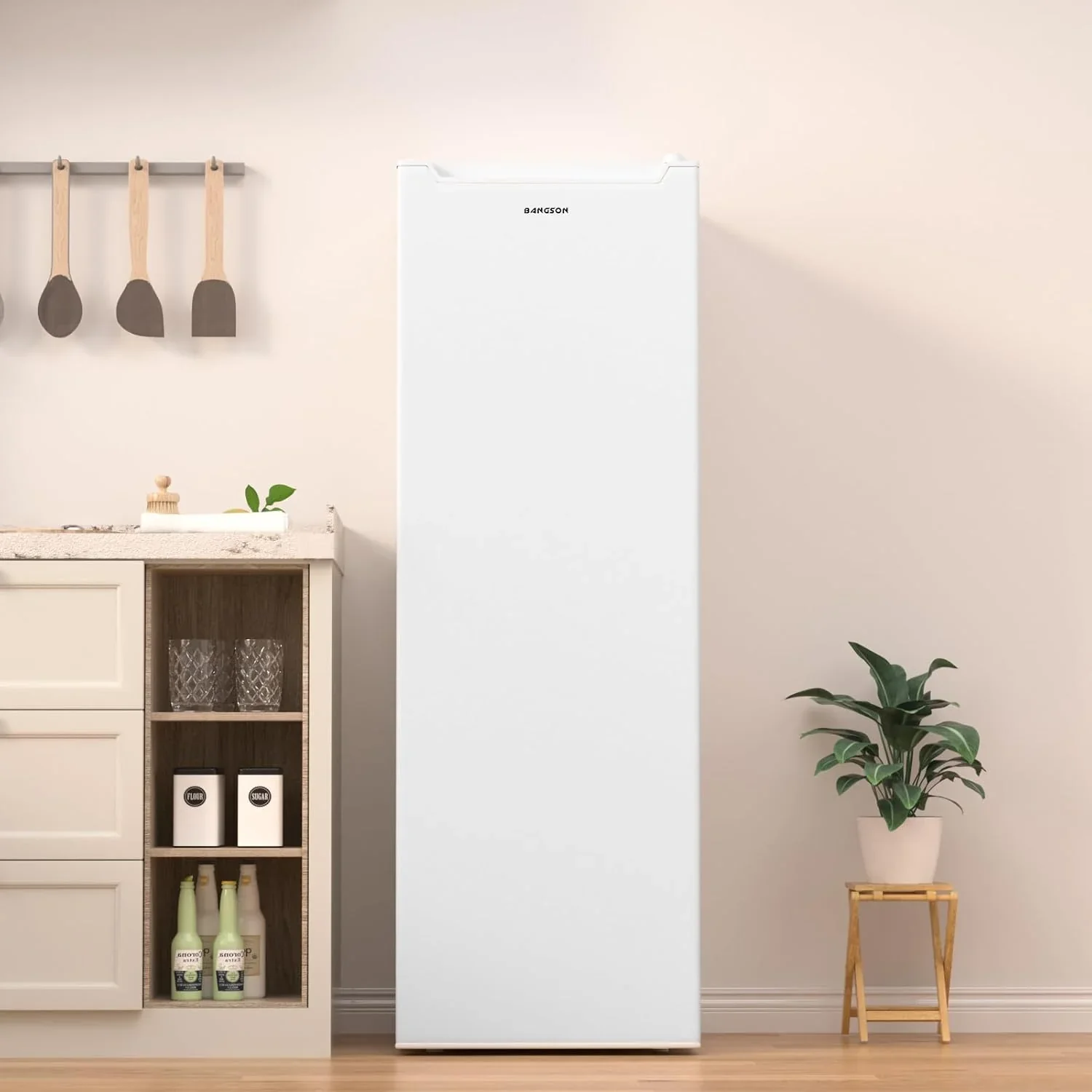 BANGSON Upright Freezer, 7.0 Cu.ft Stand Up Freezer, Convertible Upright Freezer/Refrigerator, Single Door for Kitchen,Garage, Office, Apartment, Silver