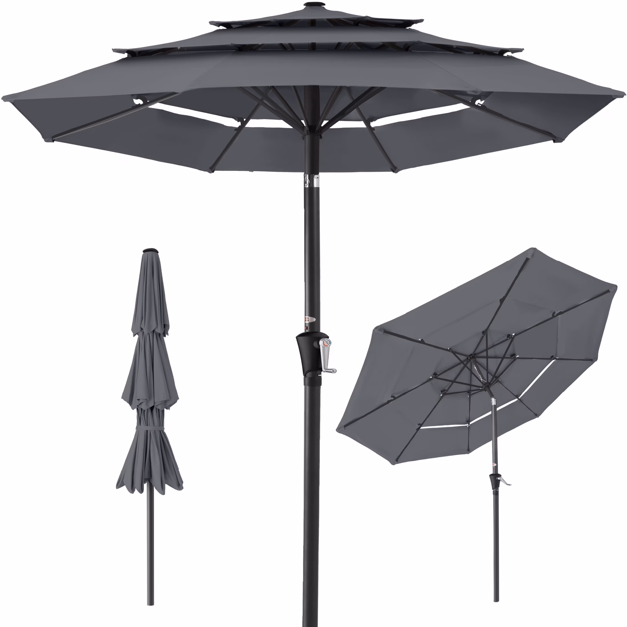 Best Choice Products 10ft 3-Tier Patio Umbrella, Market Sun Shade w/ Tilt Adjustment, Easy Crank - Red