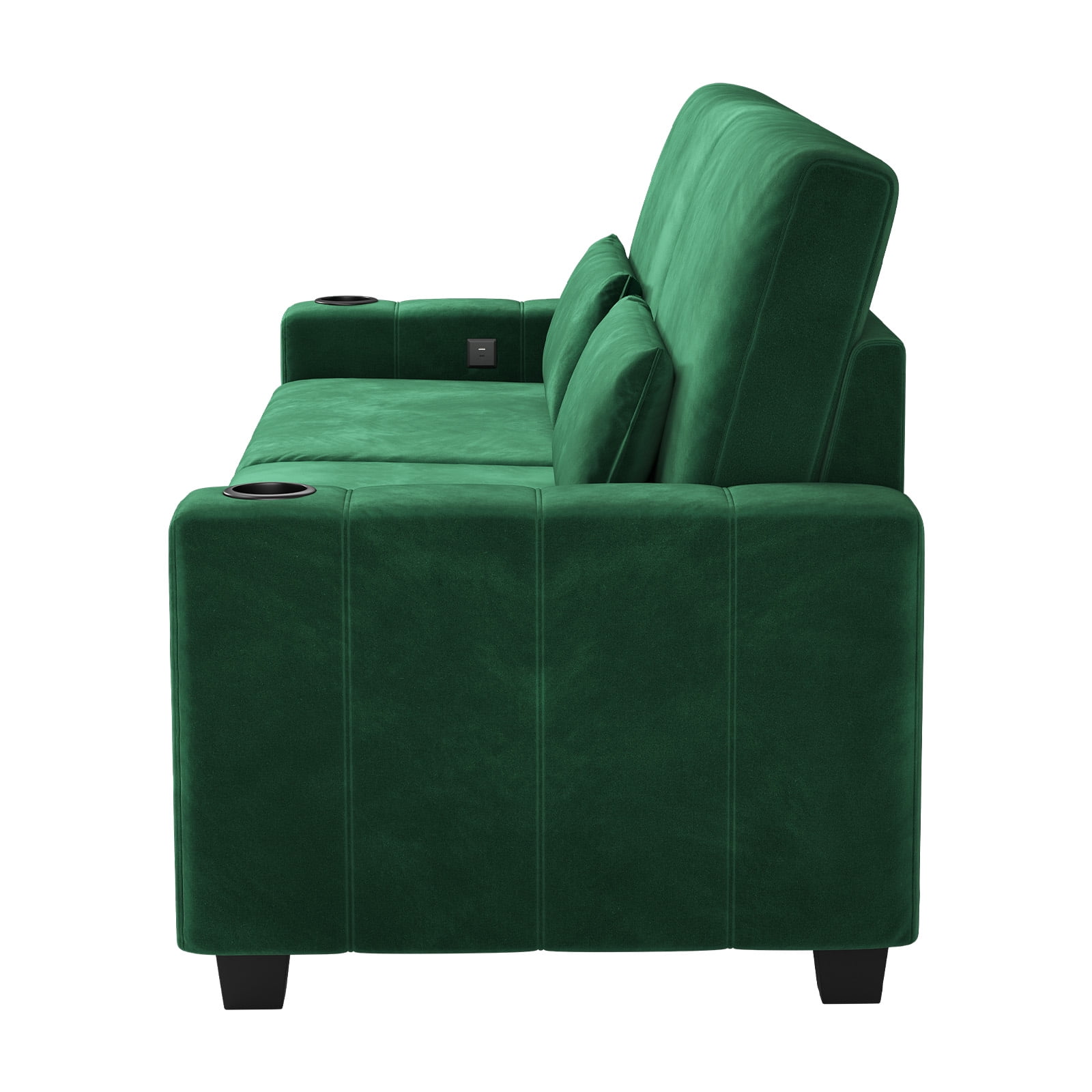 87-Large Loveseat Sofa, 3 Seater Couch with Storage, Velvet Fabric Deep Seat Sofa with Pillow& Cup Holders, Modern Comfy Sofa with USB& Type-C Ports, Home Sofa Couch for Living Room Bedroom