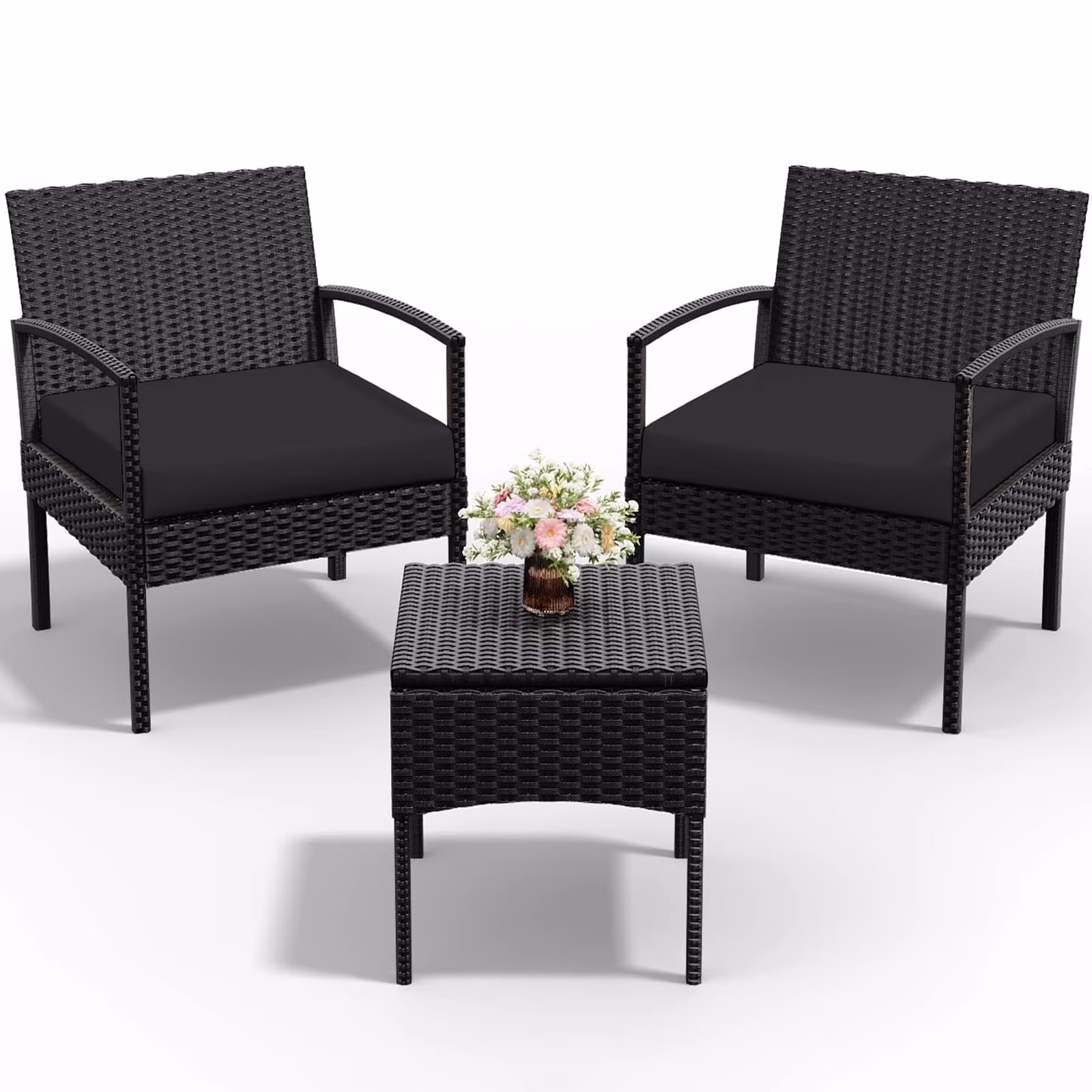 Tappio Outdoor Furniture 3 Piece Patio Bistro Furniture Set, Rattan Conversation Chairs Set with Side Table and Cushions, Patio Furniture Sets for Balcony Garden Porch, Red