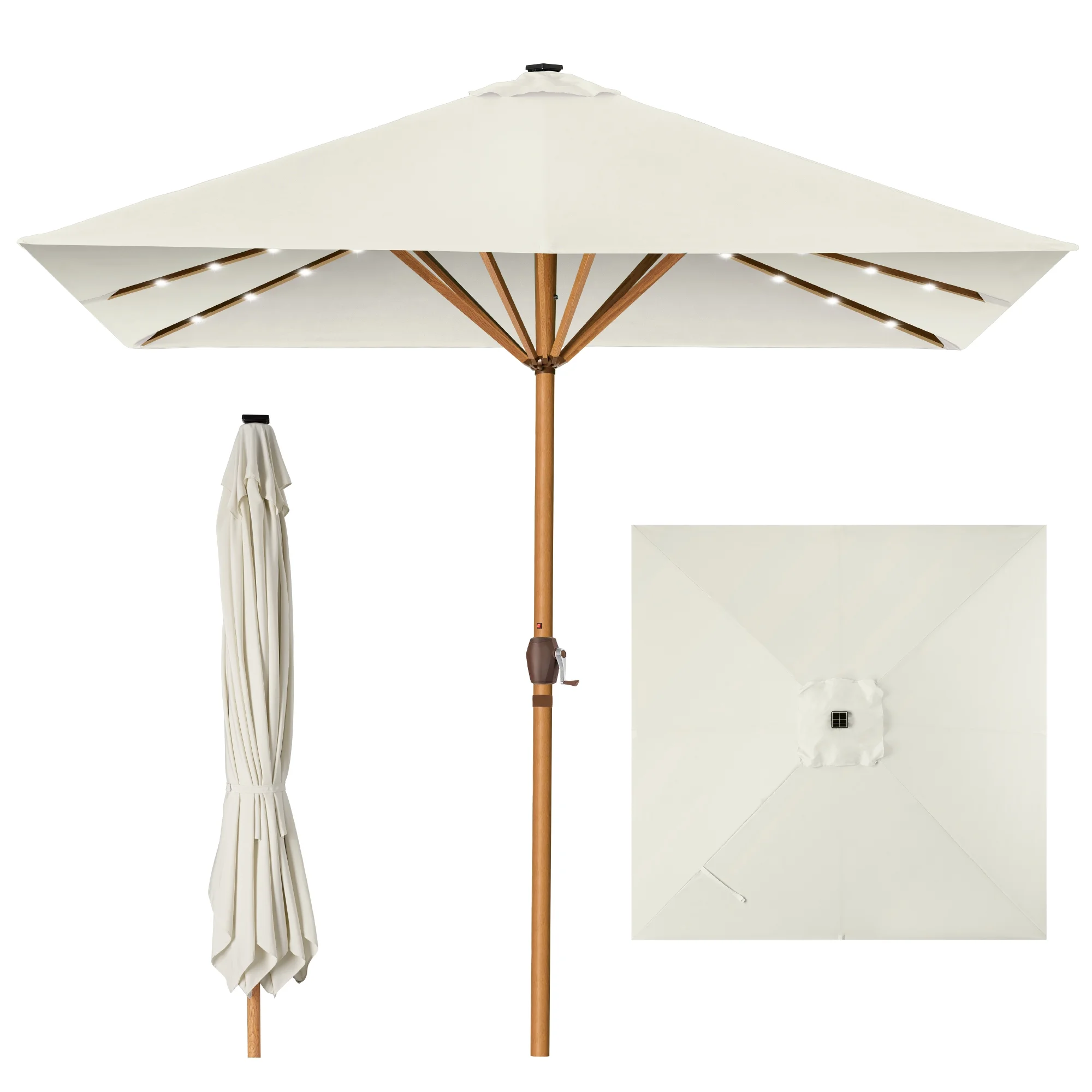 Best Choice Products 9ft Deep Square Solar LED Lighted Patio Umbrella w/ Woodgrain Pattern, UV-Resistant - Black