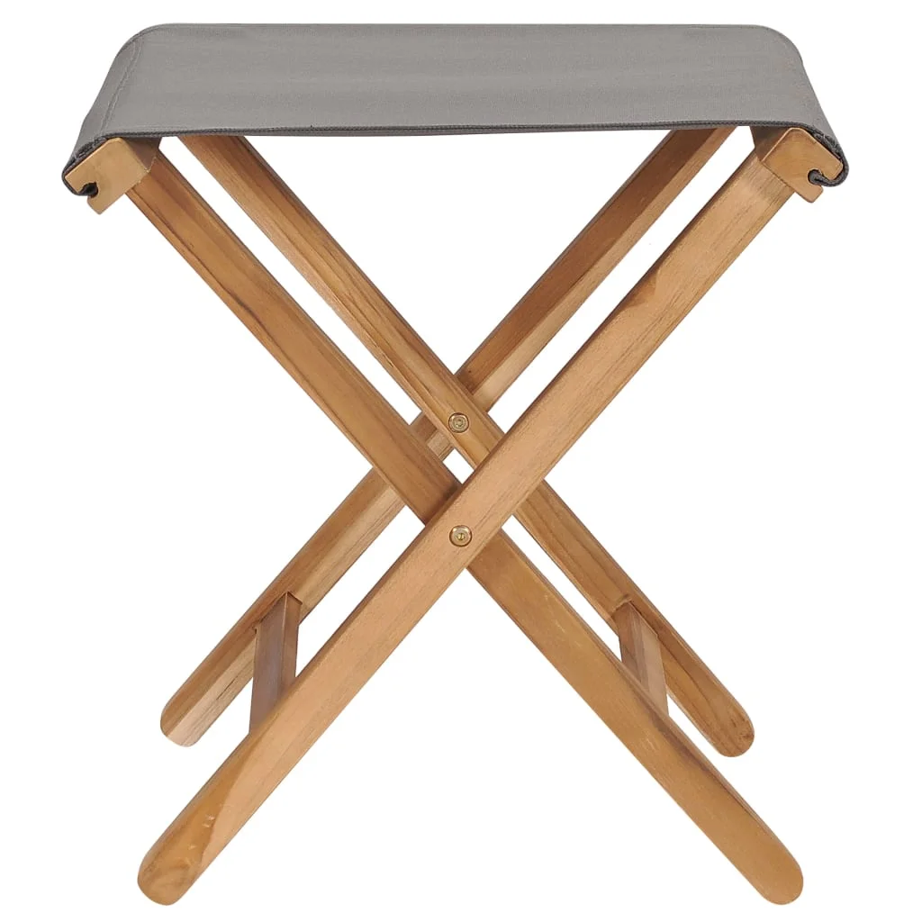 vidaXL Folding Chairs 2 Pcs Patio Stool for Camping Solid Wood Teak and Fabric