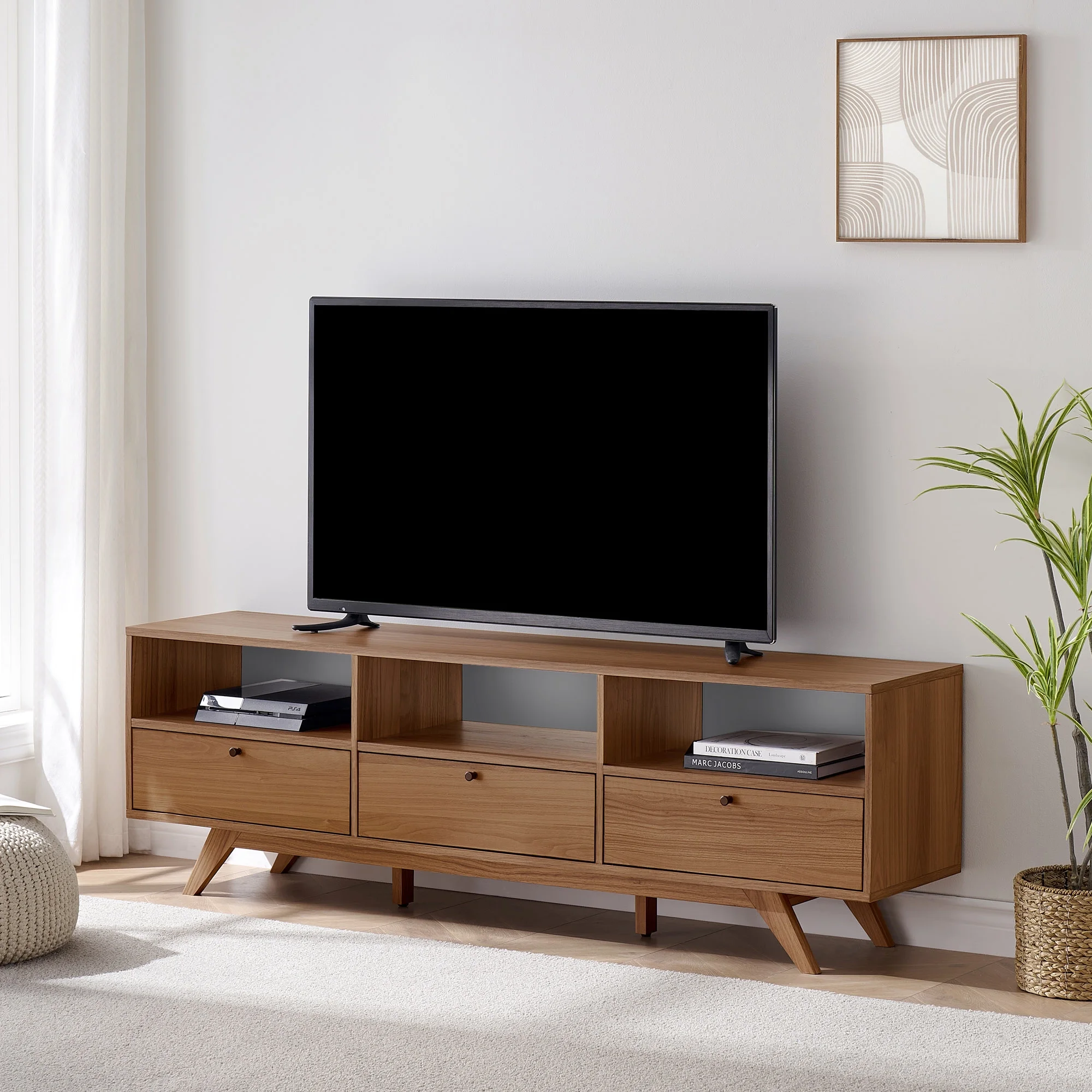 Walker Edison Mid-Century Modern Storage TV Stand for TVs up to 80-, Mocha