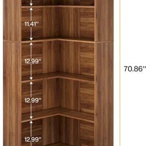 Tribesigns 71" L-Shaped Bookcase, 6-Tier Corner Bookshelf, Industrial Storage Display Rack, Grey