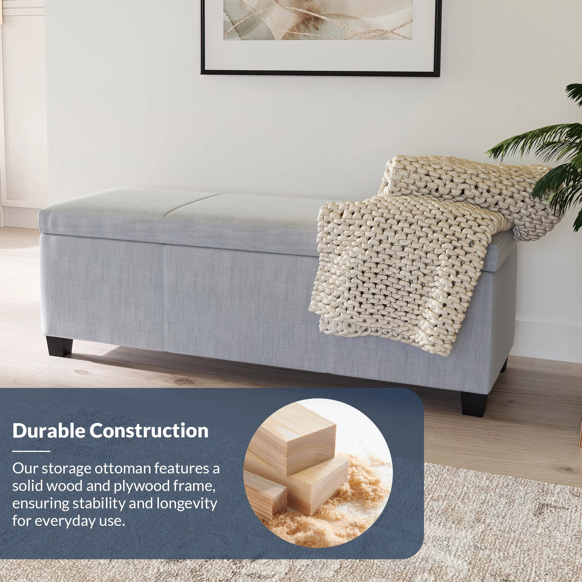 BELLEZE Storage Ottoman Bench Footstool - Amherst (Beige)