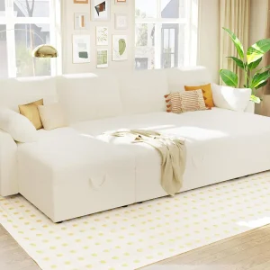 VanAcc Sofa Bed, Sleeper Sofa with Storage Chaise 2 in 1 Pull Out Couch Living Room