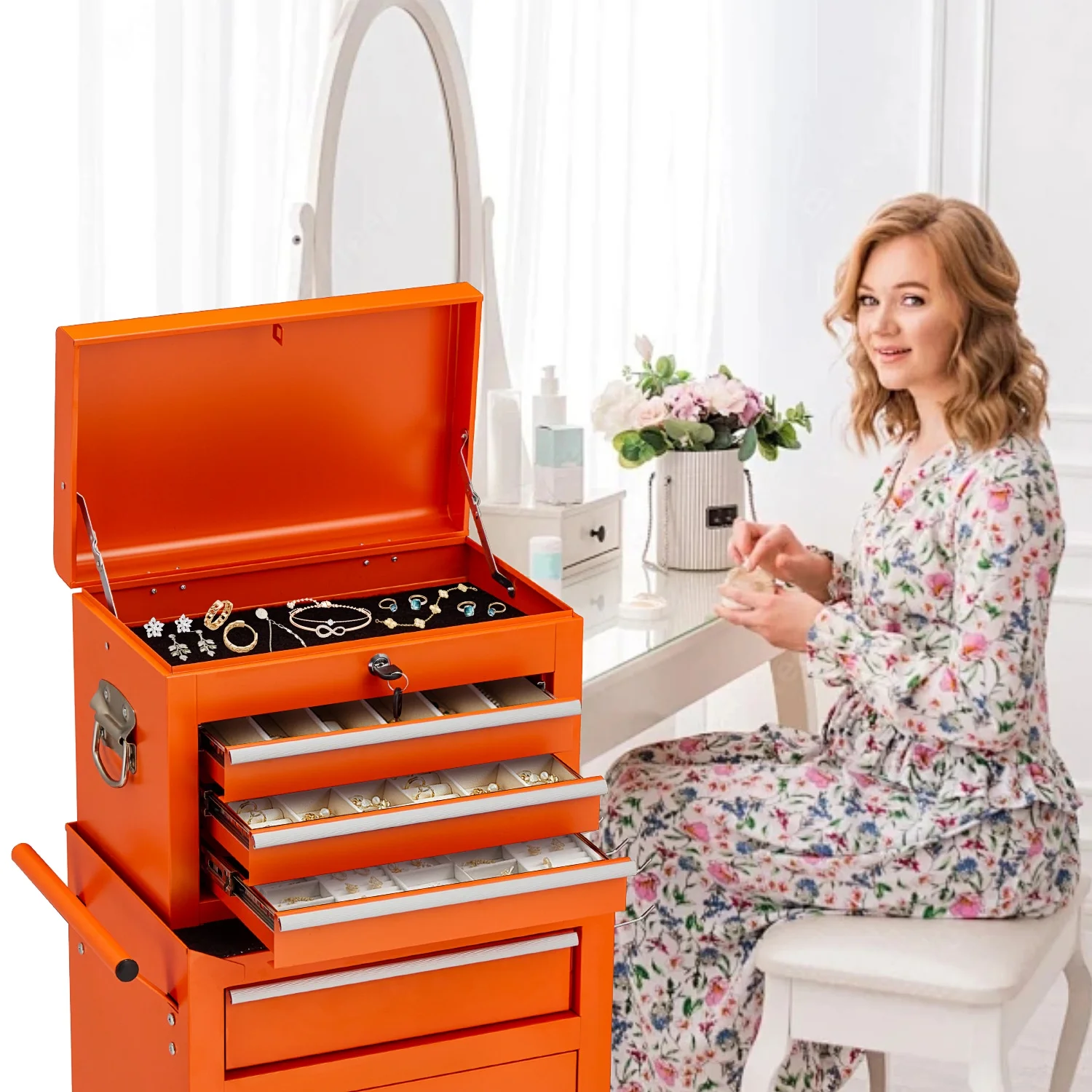 AECOJOY 8-Drawer Rolling Tool Chest, Large Tool Cabinet with Universal Lockable Wheels, Detachable Toolbox Storage for Garage, Repair Shop, Workshop, Black