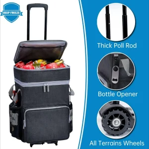 72-Can Large Rolling Cooler, Leakproof Insulated Soft Cooler Bag with Wheels and Handle Collapsible for Beach Camping Patio Travel Outdoor