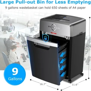 Heavy Duty Paper Shredder, 24-Sheet Cross-Cut Shredder, 40-Min Continuous Running Time, Commercial Grade Shredder for Office, 9-Gallon Big Basket, 55dB Super Quiet, P-4 High Security (S3105)