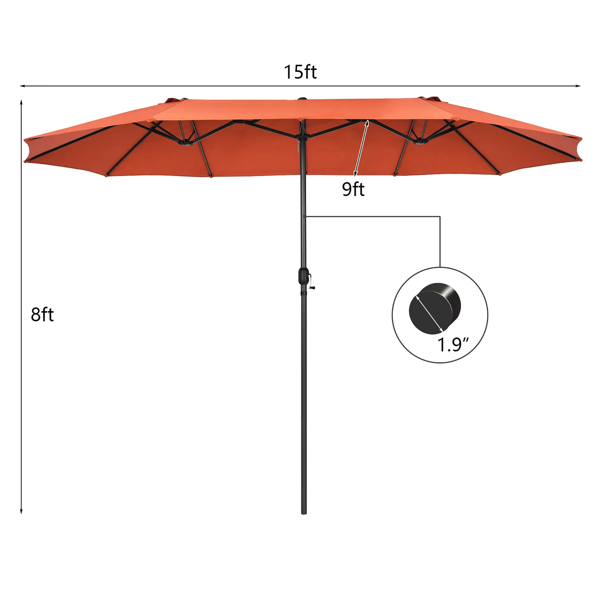 Costway 15ft Beige Patio Double-Sided Umbrella, Crank Lift