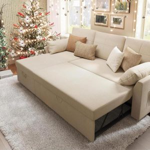 VanAcc Sofa Bed, Sleeper Sofa with Storage Chaise 2 in 1 Pull Out Couch Living Room
