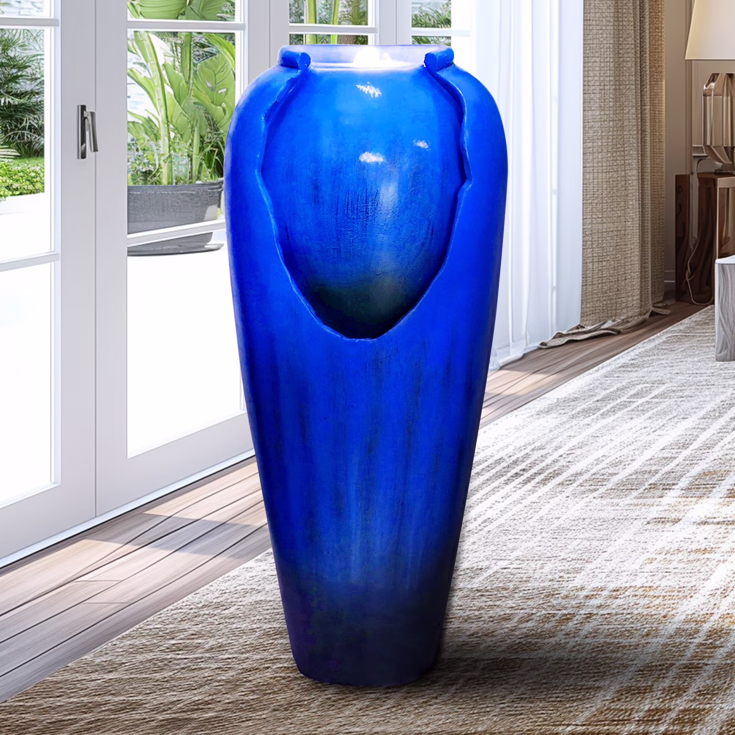 30.7in High Floor Contemporary Vase Water Fountain with LED Lights for Home and Garden Decor