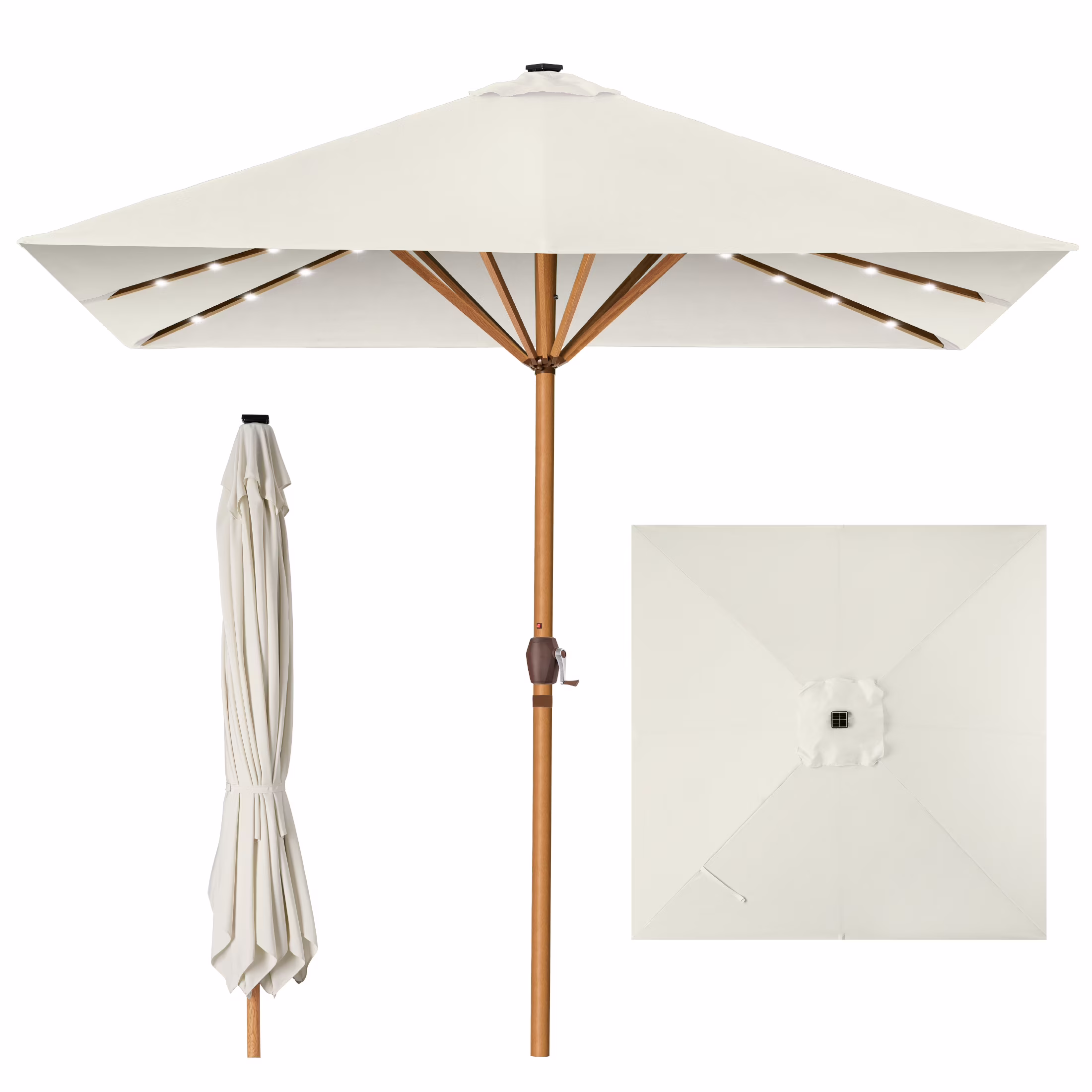 Best Choice Products 9ft Deep Square Solar LED Lighted Patio Umbrella w/ Woodgrain Pattern, UV-Resistant - Black