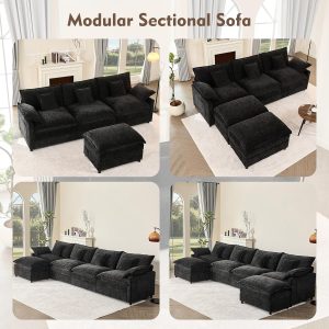 108 Inch U Shape Sofa Sectional Sofa Comfortable Cloud Sofa with Removable Footstool