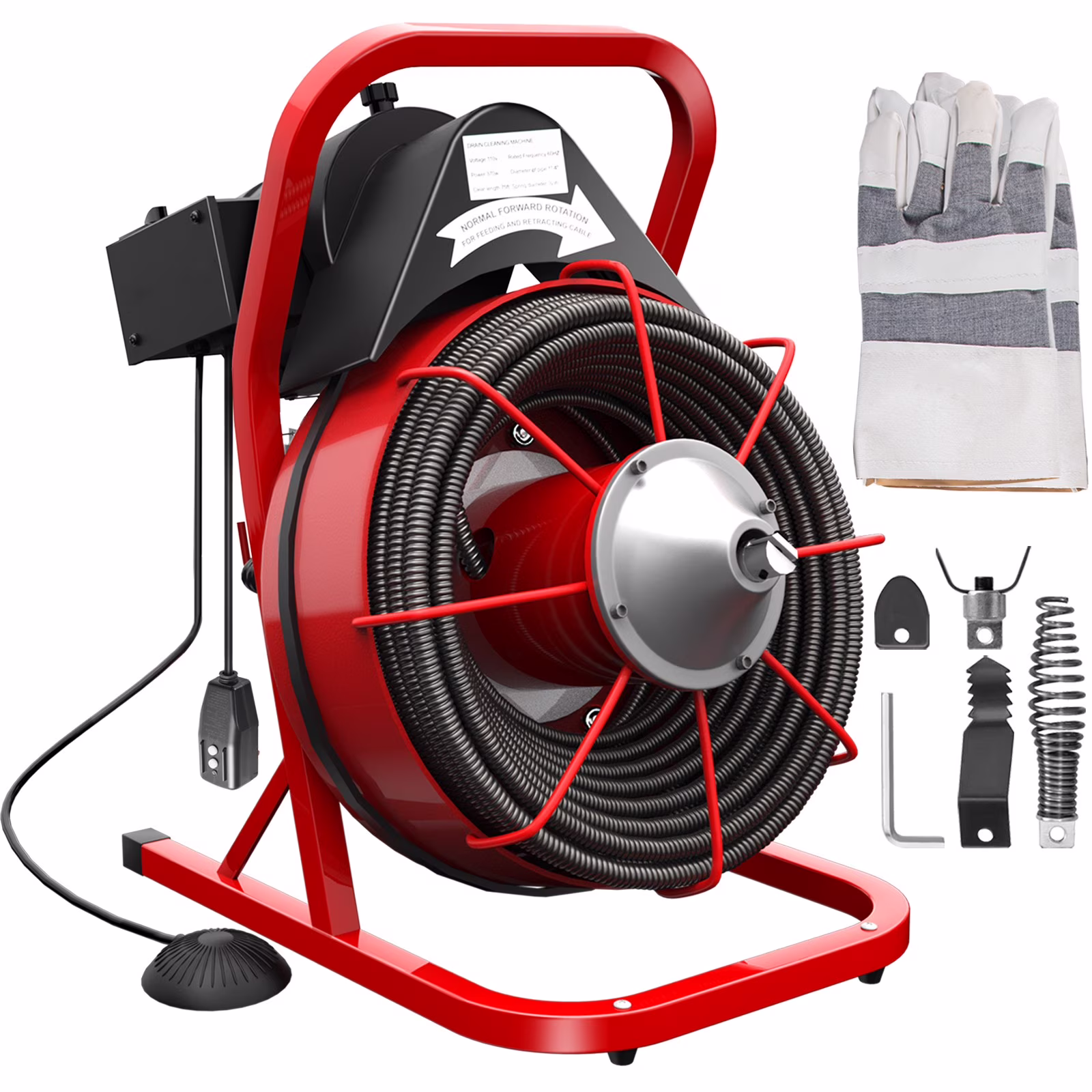 BENTISM Drain Cleaner 50'-100' Drain Cleaning Machine Snake Sewer Clean w/ Cutters[50ft x 3/8in Light(open type)]