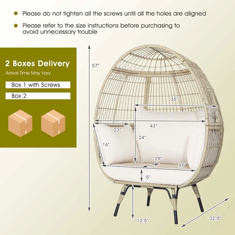 Eletriclife Oversized Patio Rattan Egg Lounge Chair with 4 Cushions